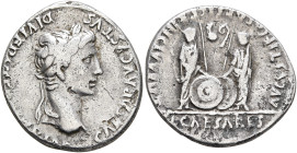 Augustus, 27 BC-AD 14. Denarius (Silver, 18 mm, 3.73 g, 9 h), Lugdunum, 2 BC-AD 4. CAESAR AVGVSTVS DIVI F PATER PATRIAE Laureate head of Augustus to r...