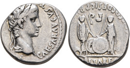 Augustus, 27 BC-AD 14. Denarius (Silver, 17 mm, 3.93 g, 11 h), Lugdunum, 2 BC-AD 4. CAESAR AVGVSTVS DIVI F PATER PATRIAE Laureate head of Augustus to ...