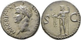 Agrippa, died 12 BC. As (Orichalcum, 27 mm, 13.13 g, 7 h), Rome, struck under Caligula, 37-41. M•AGRIPPA•L•F•COS•III Head of Agrippa to left, wearing ...