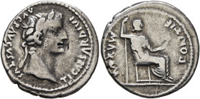 Tiberius, 14-37. Denarius (Silver, 18 mm, 3.64 g, 7 h), Lugdunum, group 1, circa 15-18. TI CAESAR DIVI AVG F AVGVSTVS Laureate head of Tiberius to rig...