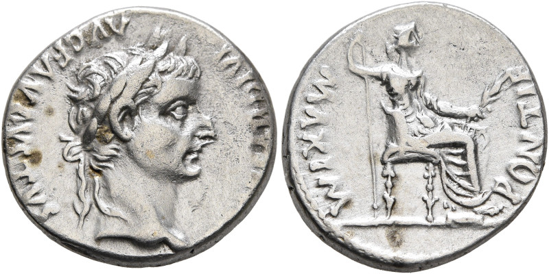 Tiberius, 14-37. Denarius (Silver, 17 mm, 3.75 g, 9 h), Lugdunum, group 4, circa...