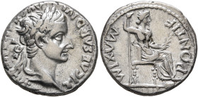 Tiberius, 14-37. Denarius (Silver, 16 mm, 3.69 g, 6 h), Lugdunum, group 4, circa 18-35. TI CAESAR DIVI AVG F AVGVSTVS Laureate head of Tiberius to rig...