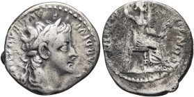 Tiberius, 14-37. Denarius (Silver, 18 mm, 3.57 g, 11 h), Lugdunum, group 4, circa 18-35. TI CAESAR DIVI AVG F AVGVSTVS Laureate head of Tiberius to ri...