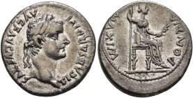 Tiberius, 14-37. Denarius (Silver, 17 mm, 3.78 g, 4 h), Lugdunum, group 5, circa 36-37. TI CAESAR DIVI AVG F AVGVSTVS Laureate head of Tiberius to rig...