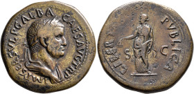 Galba, 68-69. Sestertius (Orichalcum, 37 mm, 26.87 g, 6 h), Rome, circa August-October 68. IMP SER SVLP GALBA CAES AVG TR P Laureate and draped bust o...