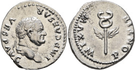 Vespasian, 69-79. Denarius (Silver, 19 mm, 3.54 g, 6 h), Rome, 74. IMP CAESAR VESP AVG Laureate head of Vespasian to right. Rev. PONTIF MAXIM Winged c...