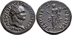 Vespasian, 69-79. Dupondius (Orichalcum, 27 mm, 13.68 g, 6 h), Rome, 74. IMP CAES VESP AVG P M T P COS V CENS Radiate head of Vespasian to right. Rev....