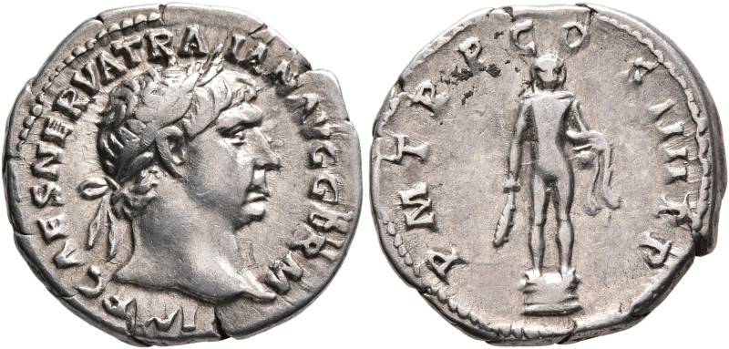 Trajan, 98-117. Denarius (Silver, 19 mm, 3.37 g, 6 h), Rome, 101-102. IMP CAES N...