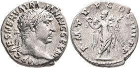 Trajan, 98-117. Denarius (Silver, 17 mm, 3.31 g, 6 h), Rome, 102. IMP CAES NERVA TRAIAN AVG GERM Laureate head of Trajan to right. Rev. P M TR P COS I...