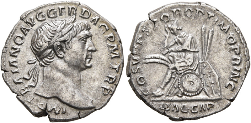 Trajan, 98-117. Denarius (Silver, 18 mm, 3.32 g, 7 h), Rome, circa 108-109. IMP ...