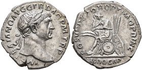 Trajan, 98-117. Denarius (Silver, 18 mm, 3.32 g, 7 h), Rome, circa 108-109. IMP TRAIANO AVG GER DAC P M TR P Laureate head of Trajan to right. Rev. CO...