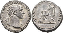 Trajan, 98-117. Denarius (Silver, 18 mm, 3.26 g, 7 h), Rome, 112-113. IMP TRAIANVS AVG GER DAC P M TR P COS VI P P Laureate head of Trajan to right, w...