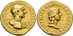 Trajan, 98-117. Aureus (Gold, 20 mm, 7.07 g, 6 h), Rome, circa autumn 116. IMP CAES NER TRAIANO OPTIM AVG GERM DAC); Biaggi 499 Laureate bust of Traja...