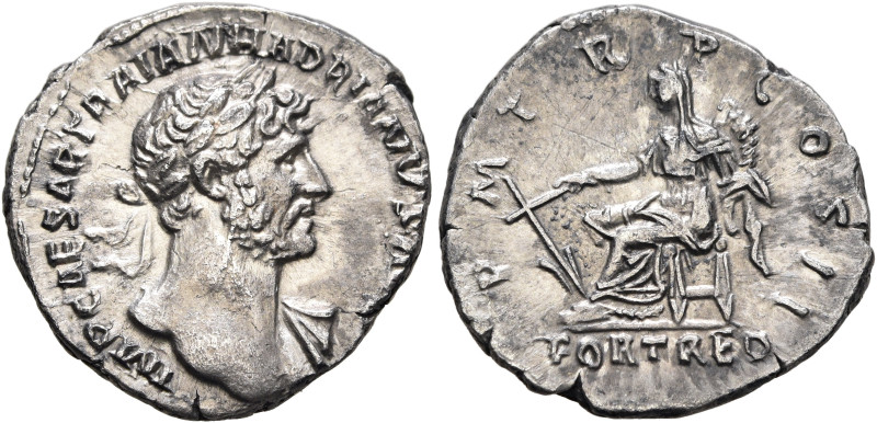 Hadrian, 117-138. Denarius (Silver, 17 mm, 3.22 g, 6 h), Rome, 118. IMP CAESAR T...