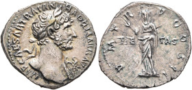 Hadrian, 117-138. Denarius (Silver, 19 mm, 3.06 g, 7 h), Rome, 118. IMP CAESAR TRAIAN HADRIANVS AVG Laureate bust of Hadrian to right, aegis on his le...