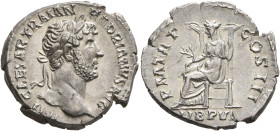 Hadrian, 117-138. Denarius (Silver, 19 mm, 3.44 g, 6 h), Rome, circa 120-late 121. IMP CAESAR TRAIAN HADRIANVS AVG Laureate head of Hadrian to right. ...