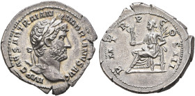 Hadrian, 117-138. Denarius (Silver, 20 mm, 3.41 g, 7 h), Rome, late 121-123. IMP CAESAR TRAIAN HADRIANVS AVG Laureate head of Hadrian to right. Rev. P...