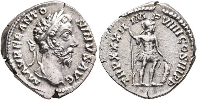 Marcus Aurelius, 161-180. Denarius (Silver, 18 mm, 3.28 g, 6 h), Rome, 177-178. ...