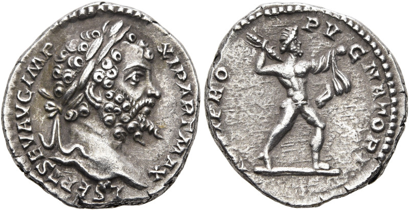 Septimius Severus, 193-211. Denarius (Silver, 16 mm, 3.27 g, 1 h), Rome, late 19...