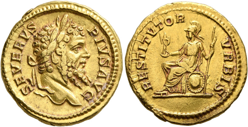 Septimius Severus, 193-211. Aureus (Gold, 21 mm, 7.23 g, 7 h), Rome, 206-early 2...