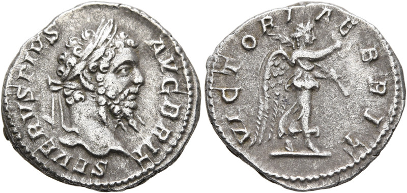 Septimius Severus, 193-211. Denarius (Silver, 17 mm, 3.48 g, 6 h), Rome, 210-211...