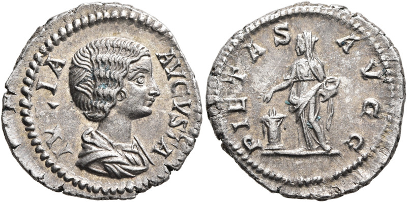 Julia Domna, Augusta, 193-217. Denarius (Silver, 20 mm, 3.38 g, 6 h), Rome, 196-...