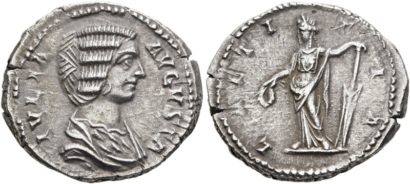 Julia Domna, Augusta, 193-217. Denarius (Silver, 17 mm, 3.37 g, 7 h), Rome, 196-...