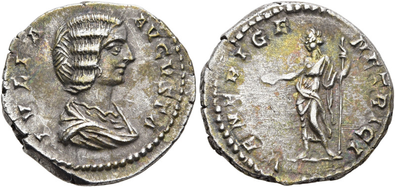 Julia Domna, Augusta, 193-217. Denarius (Silver, 17 mm, 3.39 g, 6 h), Rome, 198-...