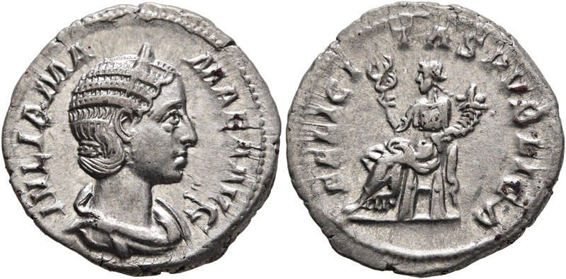 Julia Mamaea, Augusta, 222-235. Denarius (Silver, 19 mm, 2.93 g, 12 h), Rome, 23...