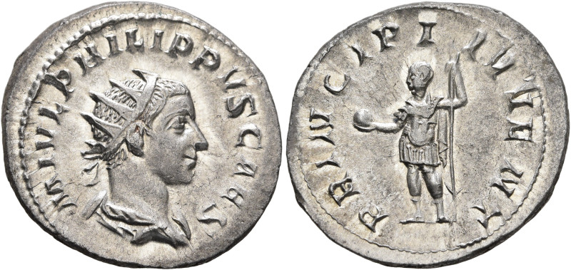 Philip II, as Caesar, 244-247. Antoninianus (Silver, 22 mm, 4.66 g, 5 h), Rome, ...