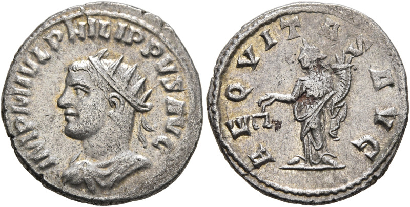 Philip II, 247-249. Antoninianus (Silver, 20 mm, 4.05 g, 6 h), Antiochia, 247. I...