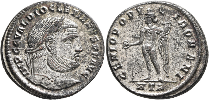 Diocletian, 284-305. Follis (Silvered bronze, 28 mm, 10.30 g, 6 h), Heraclea, ci...