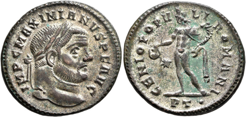 Maximianus, first reign, 286-305. Follis (Silvered bronze, 28 mm, 9.70 g, 6 h), ...