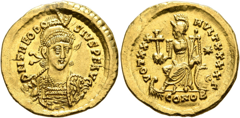 Theodosius II, 402-450. Solidus (Gold, 20 mm, 4.44 g, 6 h), Constantinopolis, 43...