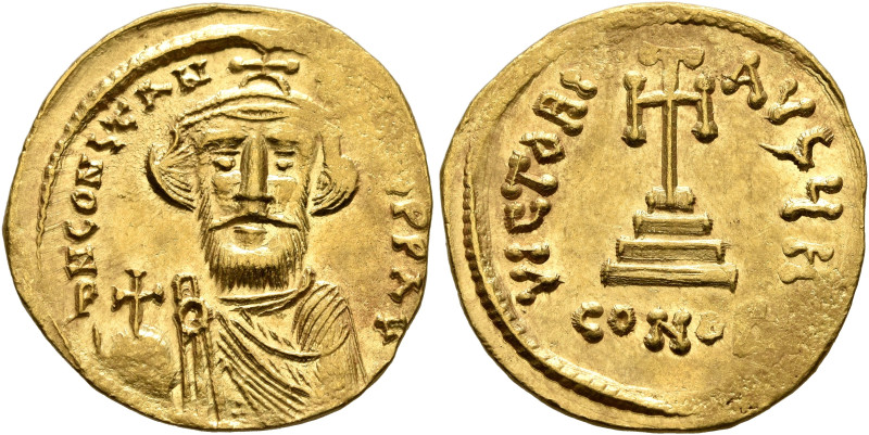 Constans II, 641-668. Solidus (Gold, 21 mm, 4.41 g, 6 h), Constantinopolis, 650-...