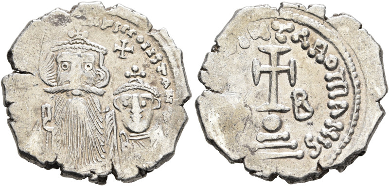 Constans II, with Constantine IV, 641-668. Hexagram (Silver, 21 mm, 4.71 g, 5 h)...