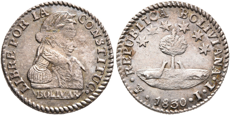 BOLIVIA, Republic. 1825-present. 1/2 Sol 1830 (Silver, 16 mm, 1.71 g, 6 h), Poto...