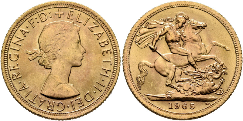 BRITISH, Windsor. Elizabeth II, 1952-2022. Sovereign 1965 (Gold, 22 mm, 7.97 g, ...