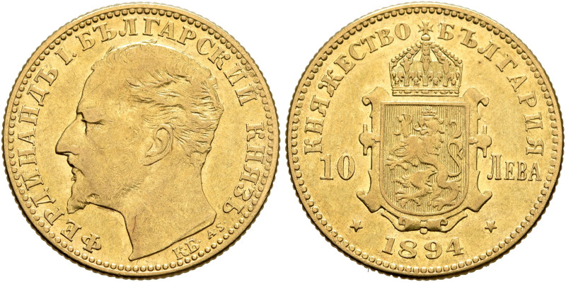 BULGARIA. Principality. Ferdinand I, 1887-1908. 10 Leva 1894 (Gold, 19 mm, 3.21 ...