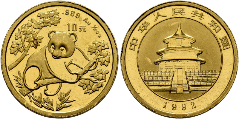 CHINA, ZHŌNGHUÁ RÉNMÍN GÒNGHÉGUÓ (PEOPLE, 1949-pres. 10 Yuan (1/10 oz) 1992 (Gol...