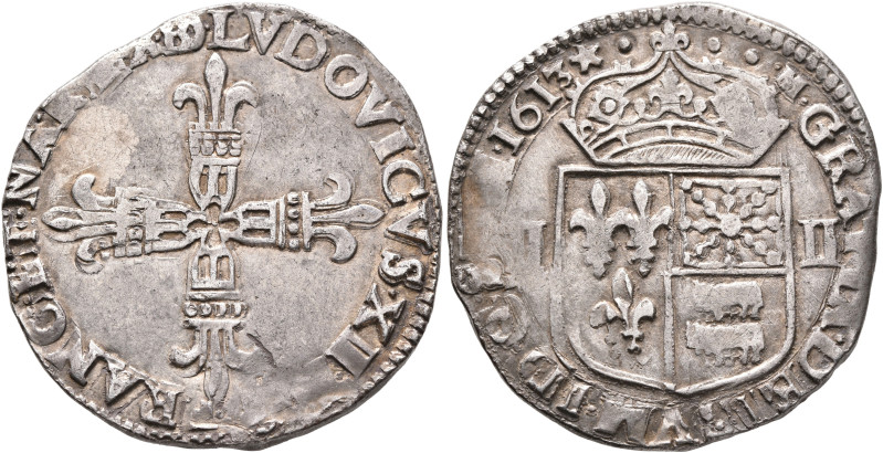 FRANCE, Royal. Louis XIII le Juste (the Just), 1610–1643. 1/4 Écu 1613 (Silver, ...