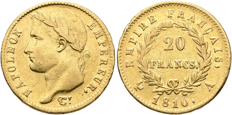 FRANCE, Premier Empire. Napoléon I, 1804-1814, 1815. 20 Francs 1810 A (Gold, 21 ...