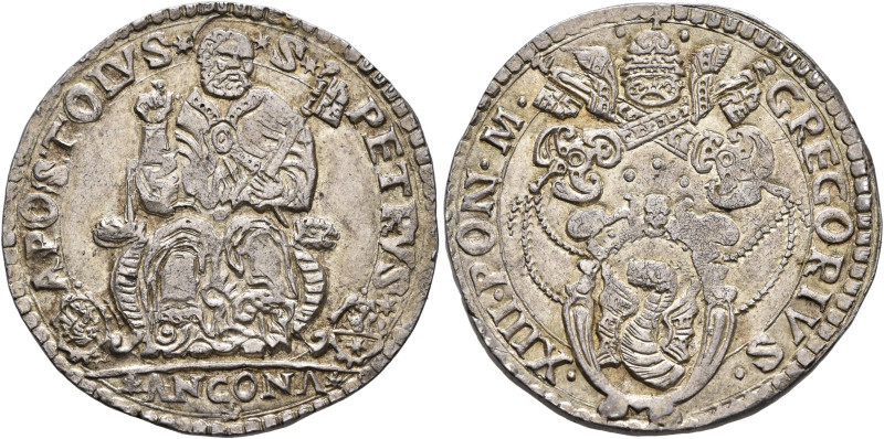 ITALY. Papal Coinage. Gregory XIII, 1572-1585. Testone (Silver, 29 mm, 9.60 g, 9...