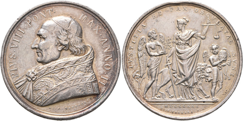 ITALY. Papal Coinage. Pius VIII, 1829-1830. Medal RY 2 = 1830 (Silver, 43 mm, 32...