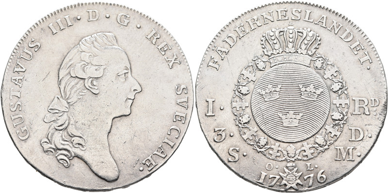 SWEDEN. Gustav III, 1771–1792. Riksdaler 1776 (Silver, 40 mm, 29.17 g, 12 h), St...