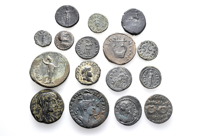 A lot containing 16 bronze coins. All: Roman Provincial. About very fine to very...