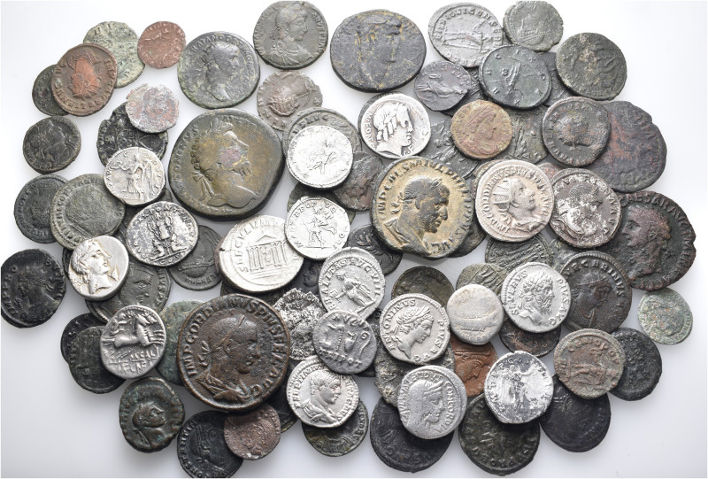 A lot containing 90 silver coins. Including: Roman Provincial, Roman Republican ...