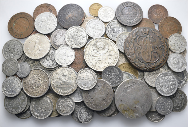 A lot containing 93 silver and bronze coins. All: Russia. Fine to extremely fine...