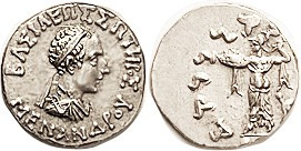 BAKTRIA, Menander, 160-145 BC, Drachm, Bust r/ Athena stg l; S7600; EF, quite sharply struck on good metal with lt tone; obv well centered with full l...