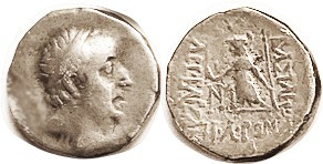 CAPPADOCIA, Ariobarzanes I, "the Zany," Drachm, bust r/Athena stg l; Year Lambda...